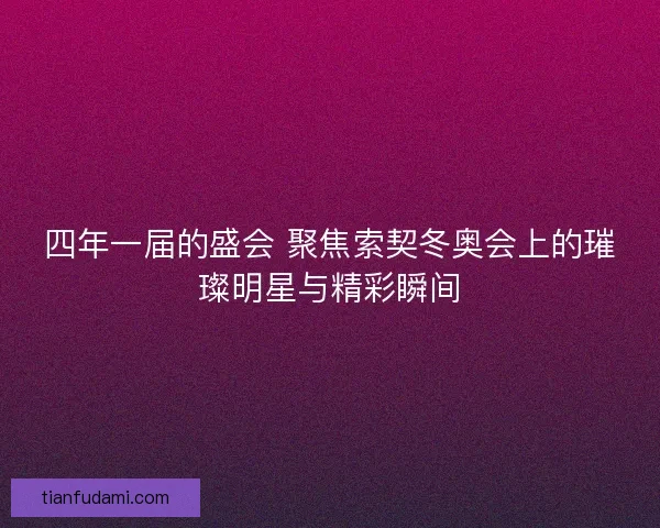 四年一届的盛会 聚焦索契冬奥会上的璀璨明星与精彩瞬间